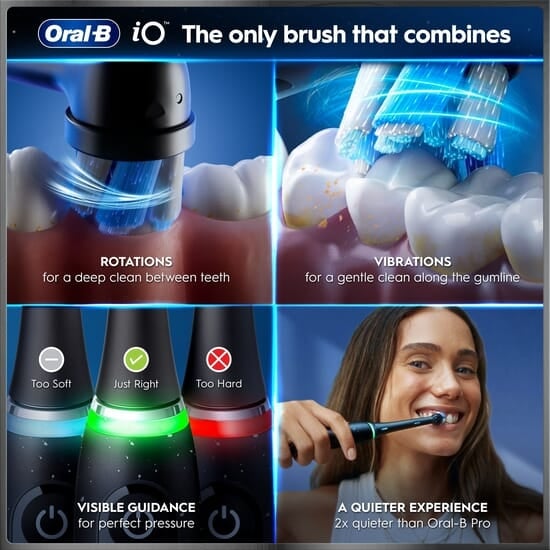 Oral-B iO 10 Eltandborste Svart med Magnetisk snabbladdare, Resefodral & Borsthuvudshållare