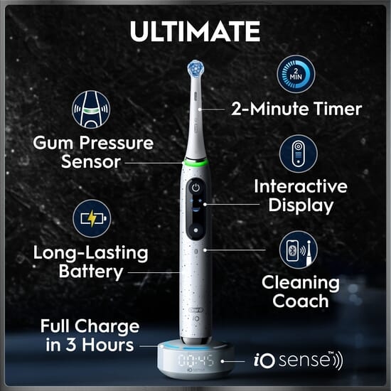 Oral-B iO 10 Eltandborste Vit med Magnetisk snabbladdare, Resefodral & Borsthuvudshållare