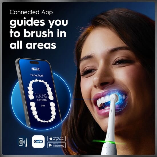 Oral-B iO 10 Eltandborste Vit med Magnetisk snabbladdare, Resefodral & Borsthuvudshållare
