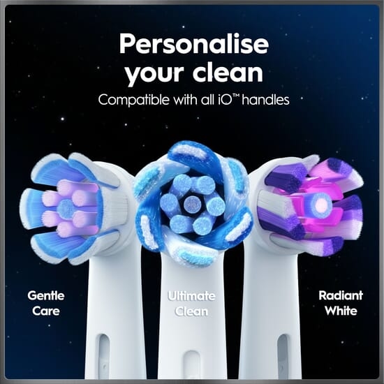 Oral-B iO 10 Eltandborste Vit med Magnetisk snabbladdare, Resefodral & Borsthuvudshållare