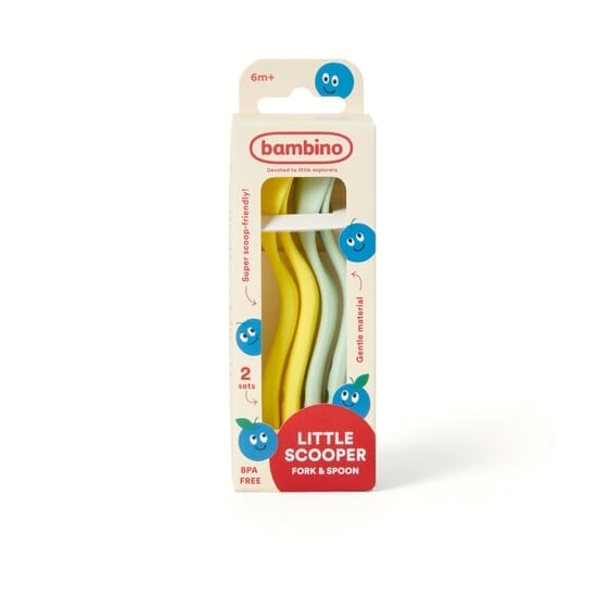 Bambino Little Scooper Fork & Spoon Mint/Yellow