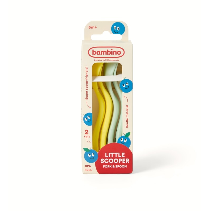 Bambino Little Scooper Fork & Spoon Mint/Yellow