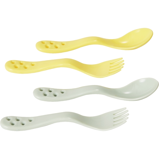 Bambino Little Scooper Fork & Spoon Mint/Yellow