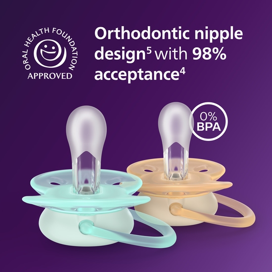 Philips Avent Ultra Soft Nattnapp Glow in the Dark Grön & Blå 0-6 månader 2 st