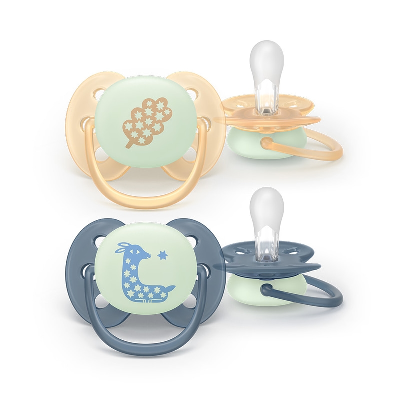 Philips Avent Ultra Soft Nattnapp Glow in the Dark Grå & Gul 6-18 månader 2 st