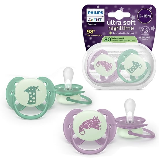 Philips Avent Ultra Soft Nattnapp Glow in the Dark Lila & Grön 6-18 månader 2 st