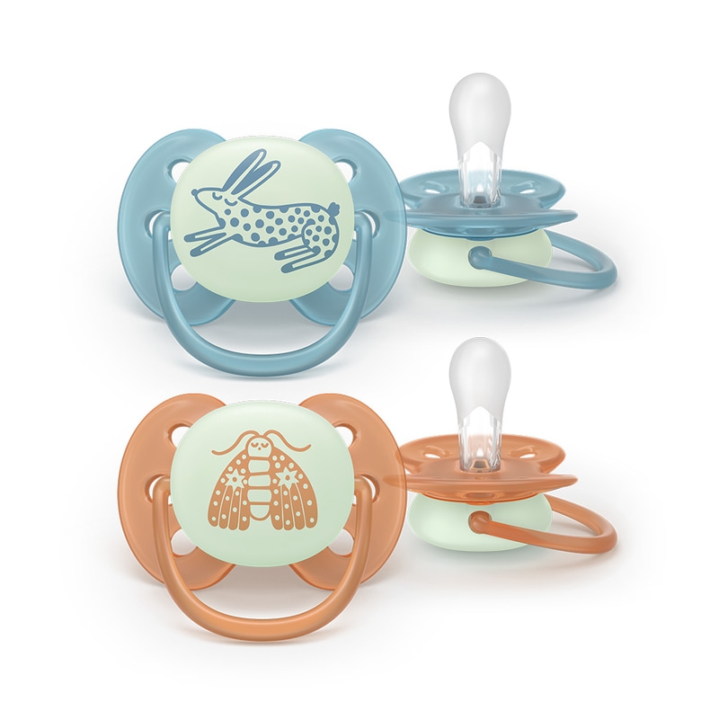Philips Avent Ultra Soft Nattnapp Glow in the Dark Blå & Orange +18 månader 2 st