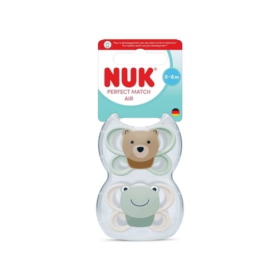 NUK Perfect Match Air Silicone 0-6M Bear/Frog 2-pack