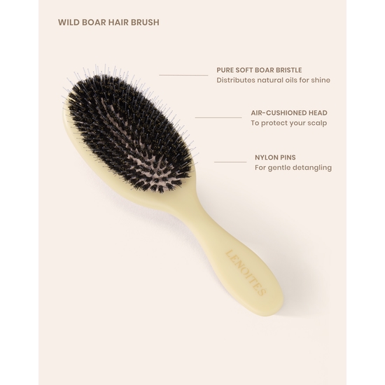 Lenoites Wild Boar Hair Brush with Cleaning Tool Limited Edition Butter Yellow