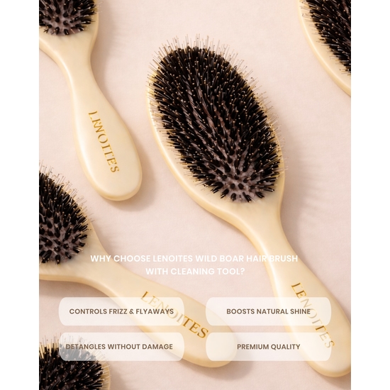 Lenoites Wild Boar Hair Brush with Cleaning Tool Limited Edition Butter Yellow