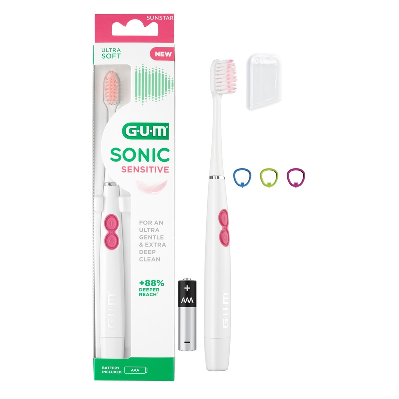 Köp 2 få 15% | GUM Sonic Sensitive Batteritandborste Extra Soft Vit
