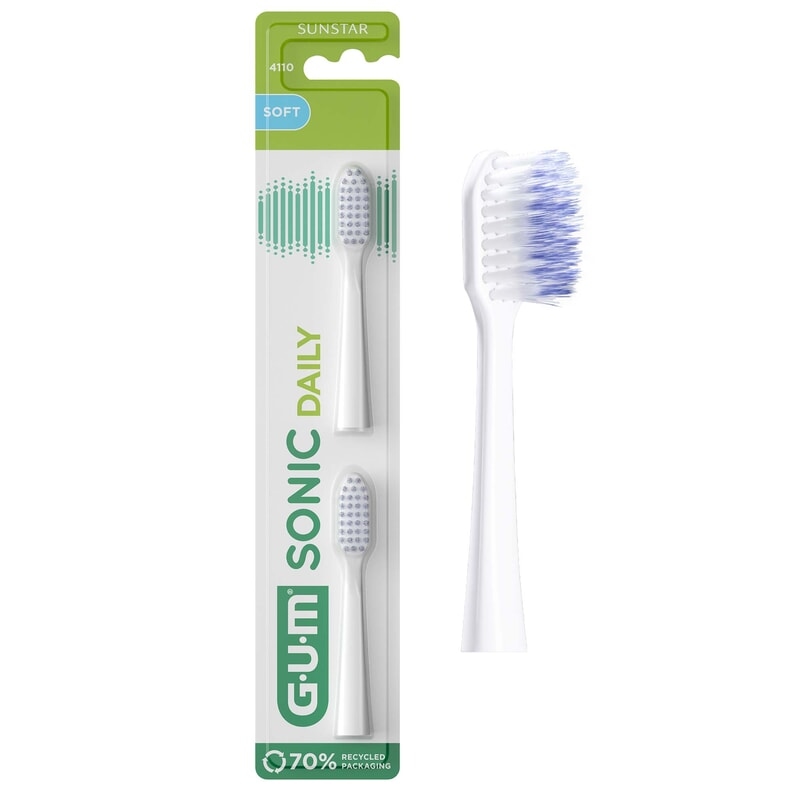 GUM Sonic Daily Batteritandborste Refill Soft Vit 2 st