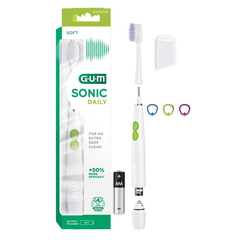 Köp 2 få 15% | GUM Sonic Daily Batteritandborste Soft Vit