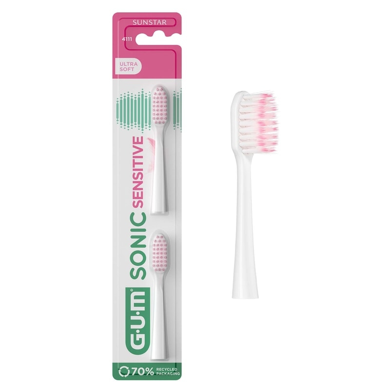 GUM Sonic Sensitive Batteritandborste Refill Extra Soft Vit 2 st