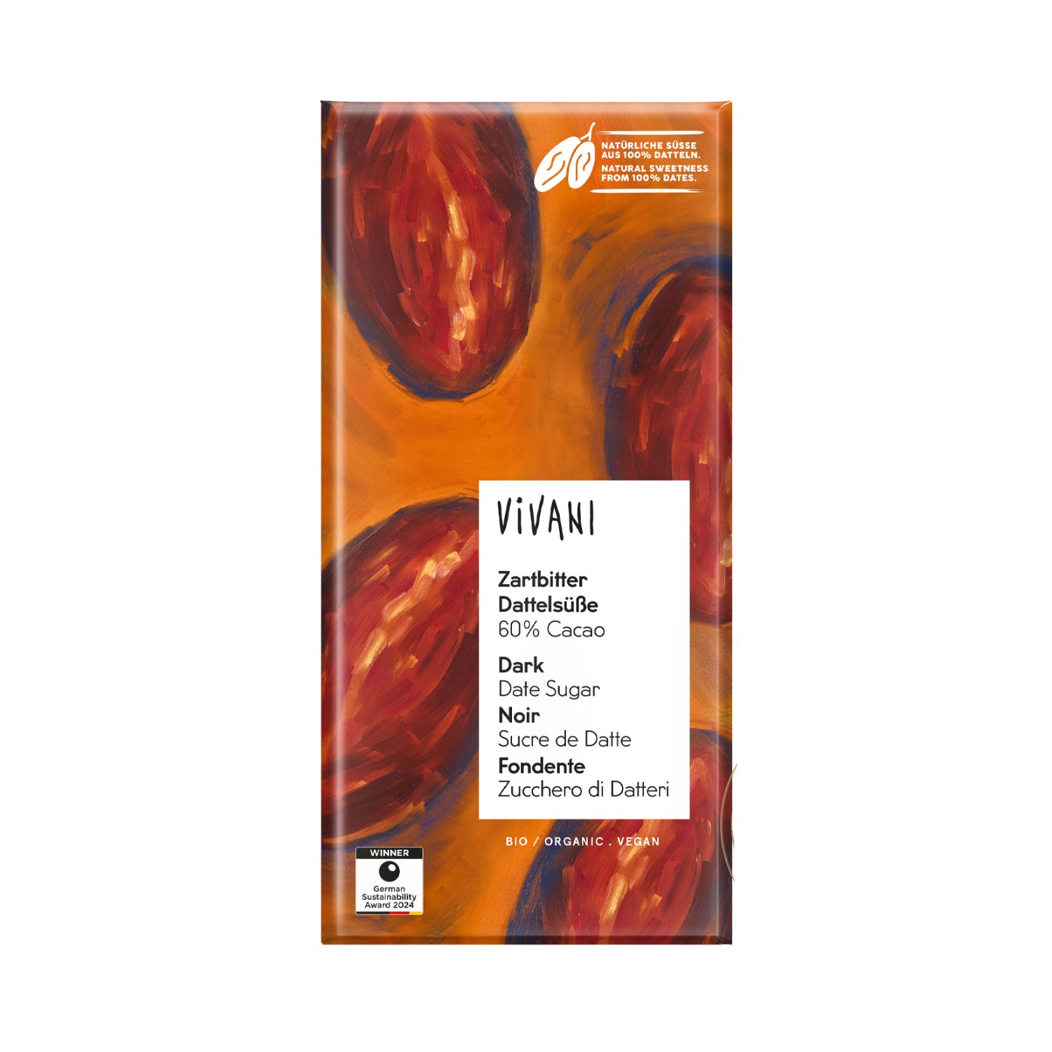 Vivani Mörk Dadelsocker 60% 80 g