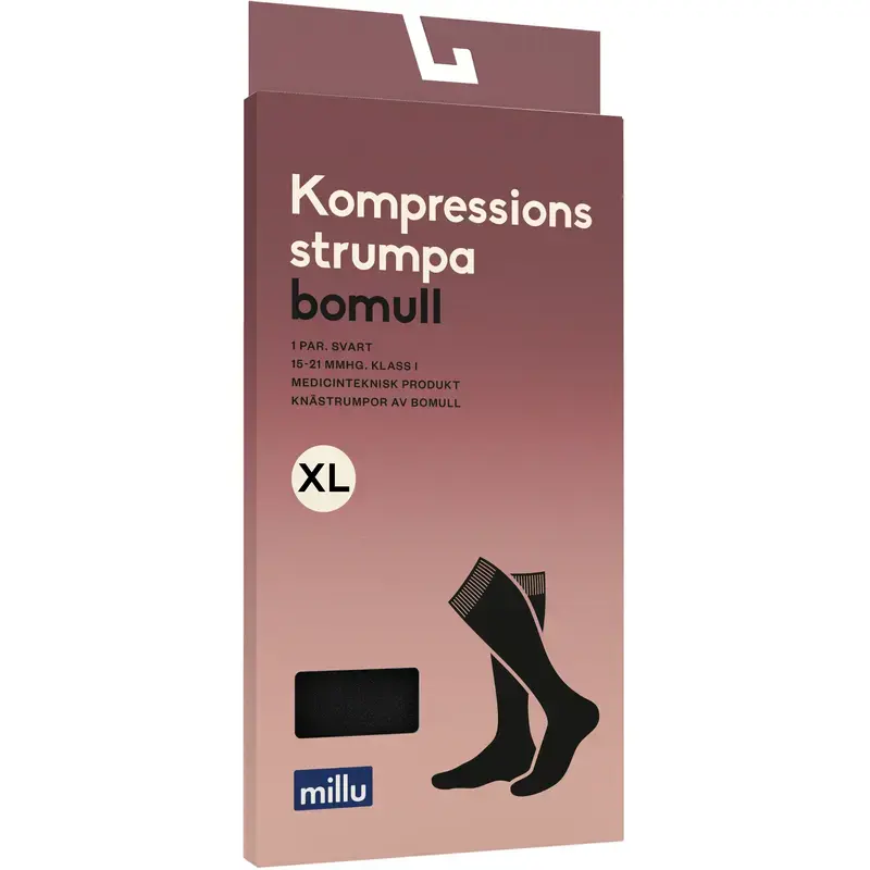 Millu Kompressionsstrumpa Bomull Klass 1 Svart XL