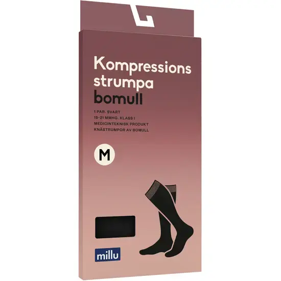 Millu Kompressionsstrumpa Bomull Klass 1 Svart M