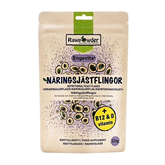 Rawpowder Näringsjästflingor Engevita med B12 & Vitamin D 125 g