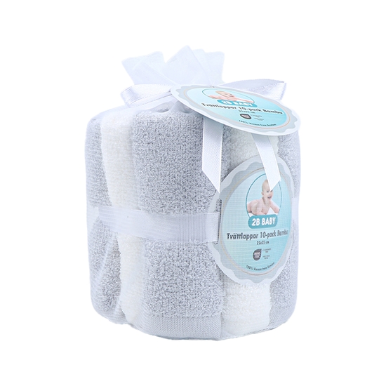 2B Baby Tvättlappar Bambu 10-pack Vit/Grå