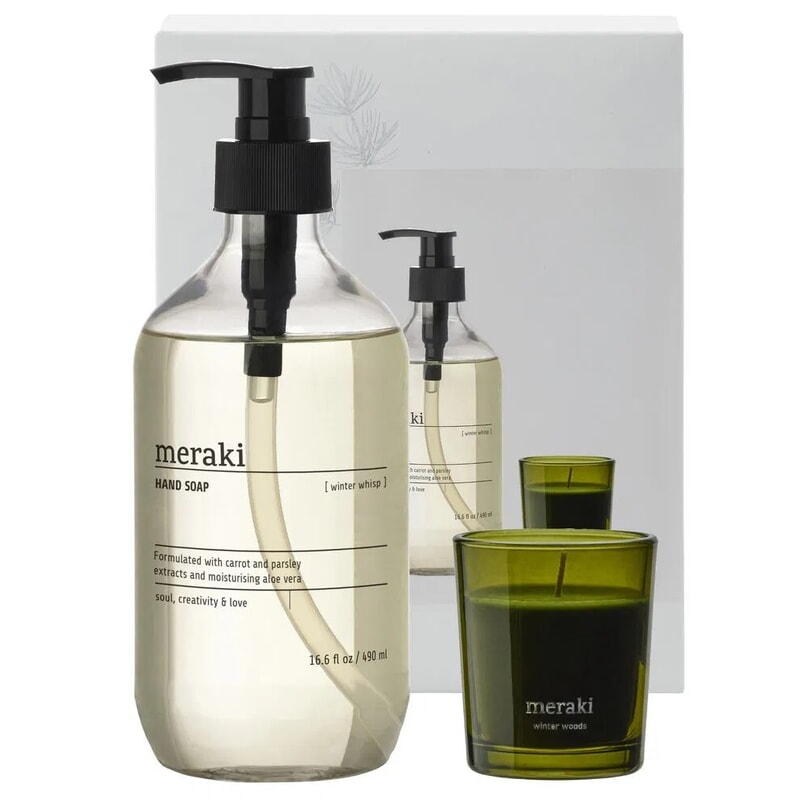 Meraki Christmas Gift Box Winter Whisp Hand Soap 60 ml & Winter Woods Candle 490 g