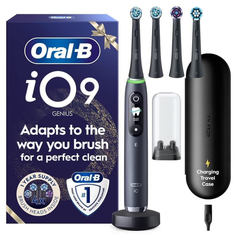 Oral-B iO9 Eltandborste Svart Giftset med 4 Tandborsthuvuden + Snabb Magnetisk Laddare