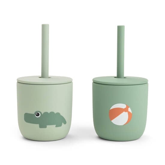 Done by Deer Sugrörsmugg Silikon Playground Green 2-pack