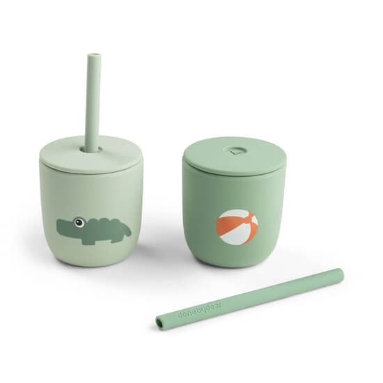 Done by Deer Sugrörsmugg Silikon Playground Green 2-pack