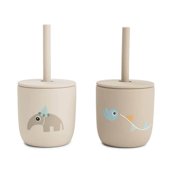 Done by Deer Sugrörsmugg Silikon Celebration Sand 2-pack