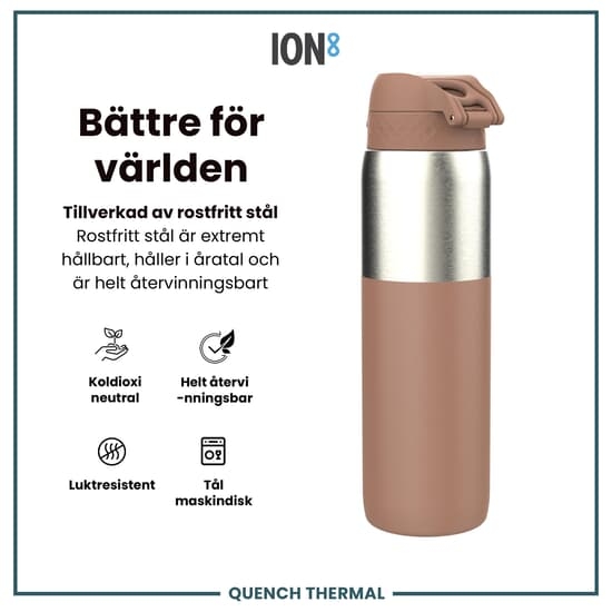 ION8 OneTouch Isolerad Vattenflaska i Rostfritt Stål Halvskuren Mocha Mousse 920 ml