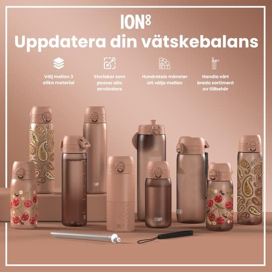 ION8 OneTouch Isolerad Vattenflaska i Rostfritt Stål Halvskuren Mocha Mousse 920 ml