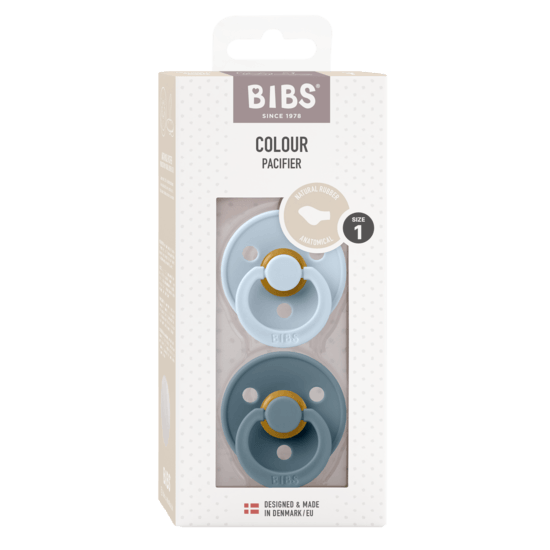 BIBS Colour Latex Size 1 Anatomical Baby Blue/Petrol 2-pack