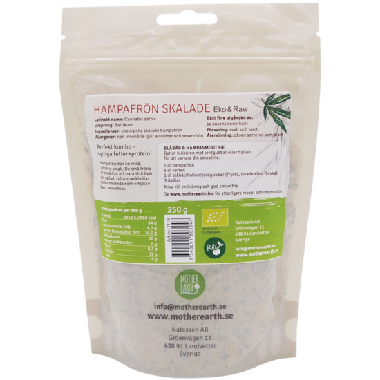 Mother Earth Hampafrö Skalade Premium ME RAW&EKO 250 g