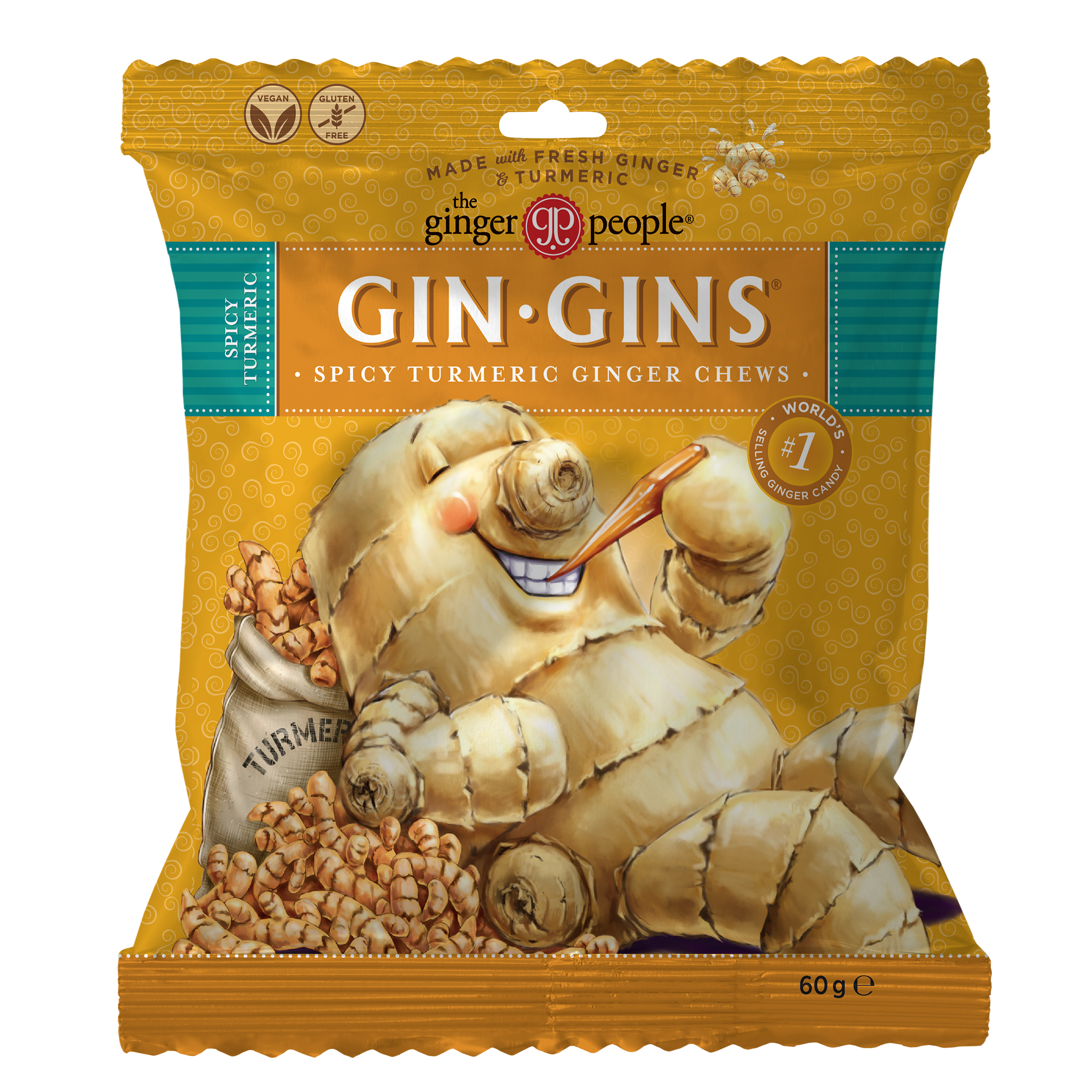 The Ginger People Gin Gins Mjuk Ingefärsgodis Gurkmeja Starka 60 g