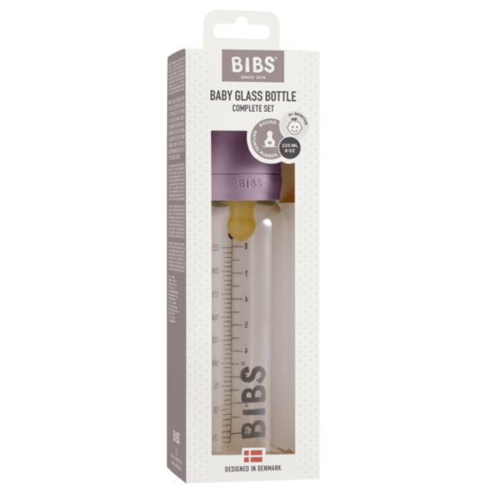 BIBS Baby Glass Bottle Complete Set Latex Mauve 225 ml