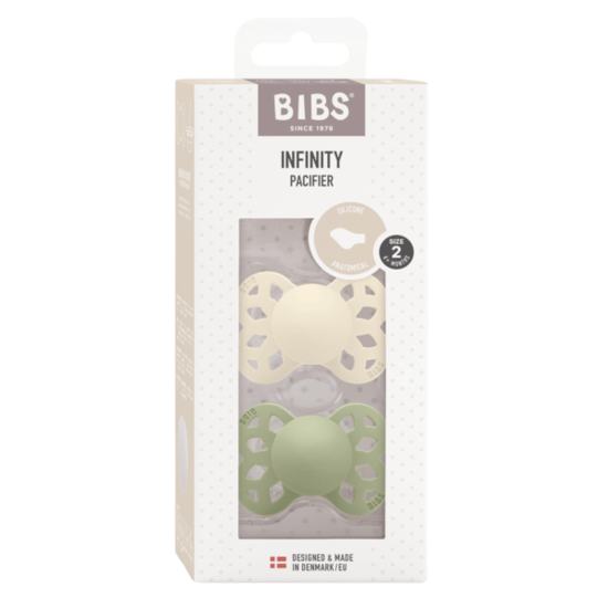 BIBS Infinity Silicone Anatomical Size 2 Ivory/Sage 2-pack