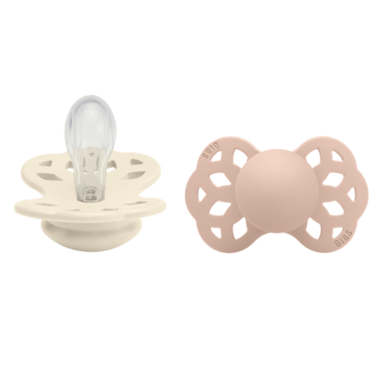 BIBS Infinity Silicone Symmetrical Size 1 Ivory/Blush 2-pack