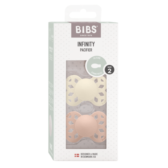BIBS Infinity Silicone Symmetrical Size 2 Ivory/Blush 2-pack