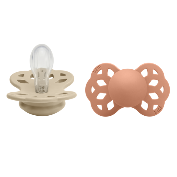 BIBS Infinity Silicone Symmetrical Size 1 Vanilla/Peach 2-pack