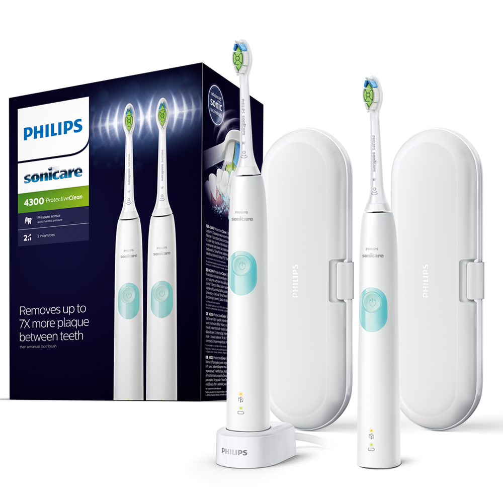 Philips Sonicare 4300 series med resefodral Vit 2-pack