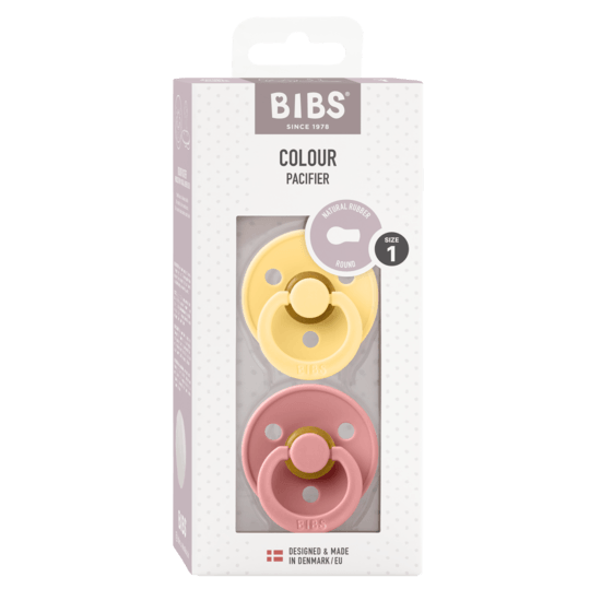BIBS Colour Latex Size 1 Pale Butter/Dusty Pink 2-pack
