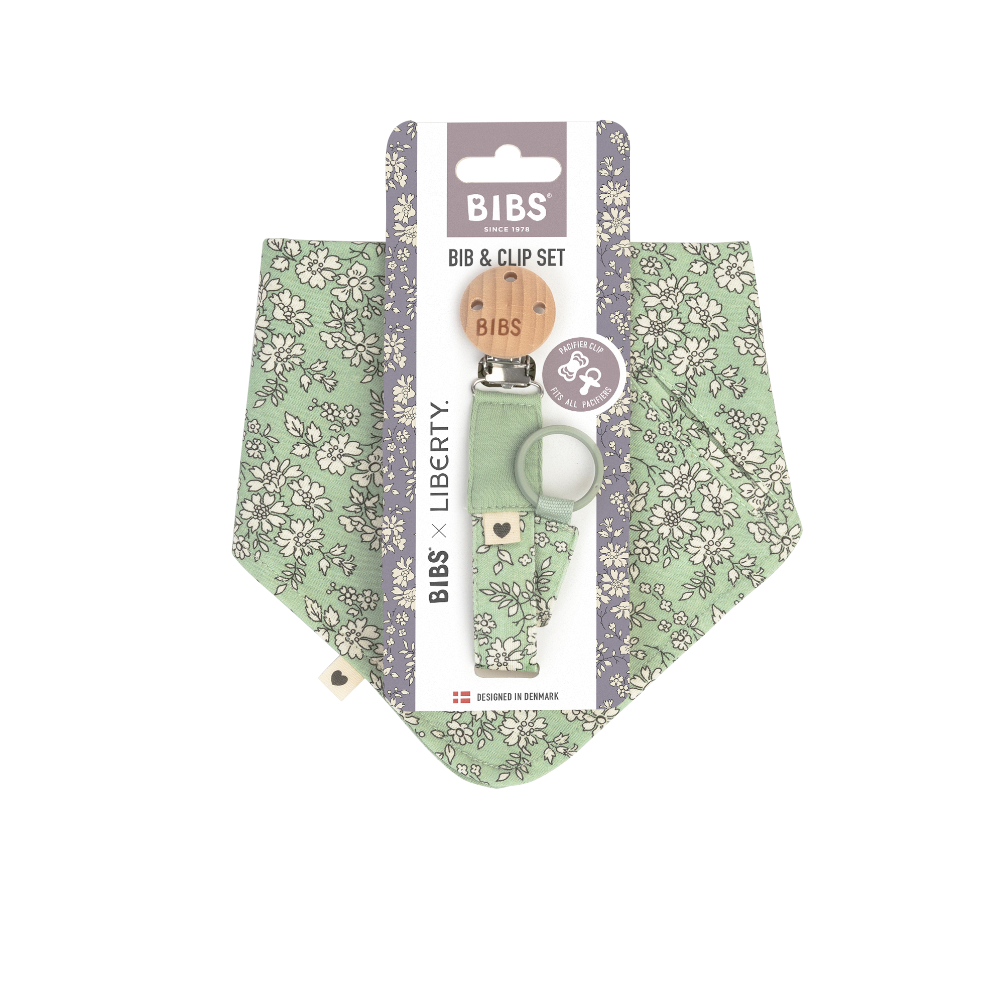 BIBS x Liberty Bib & Clip Set Capel Sage