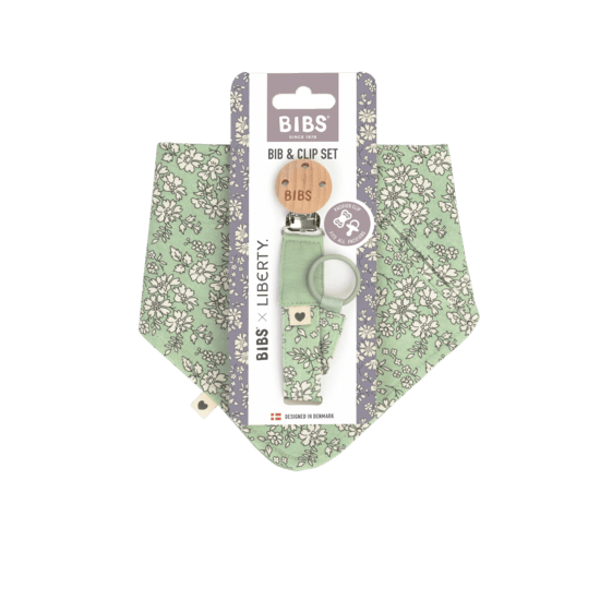 BIBS x Liberty Bib & Clip Set Capel Sage