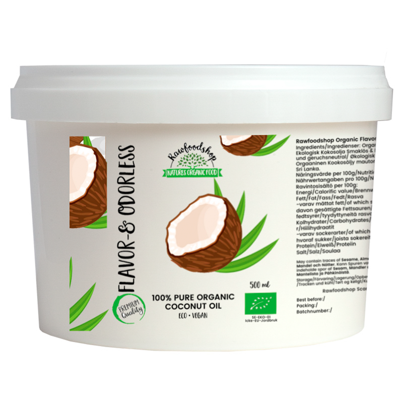 Rawfoodshop Kokosolja Smak och doftfri EKO 500 ml