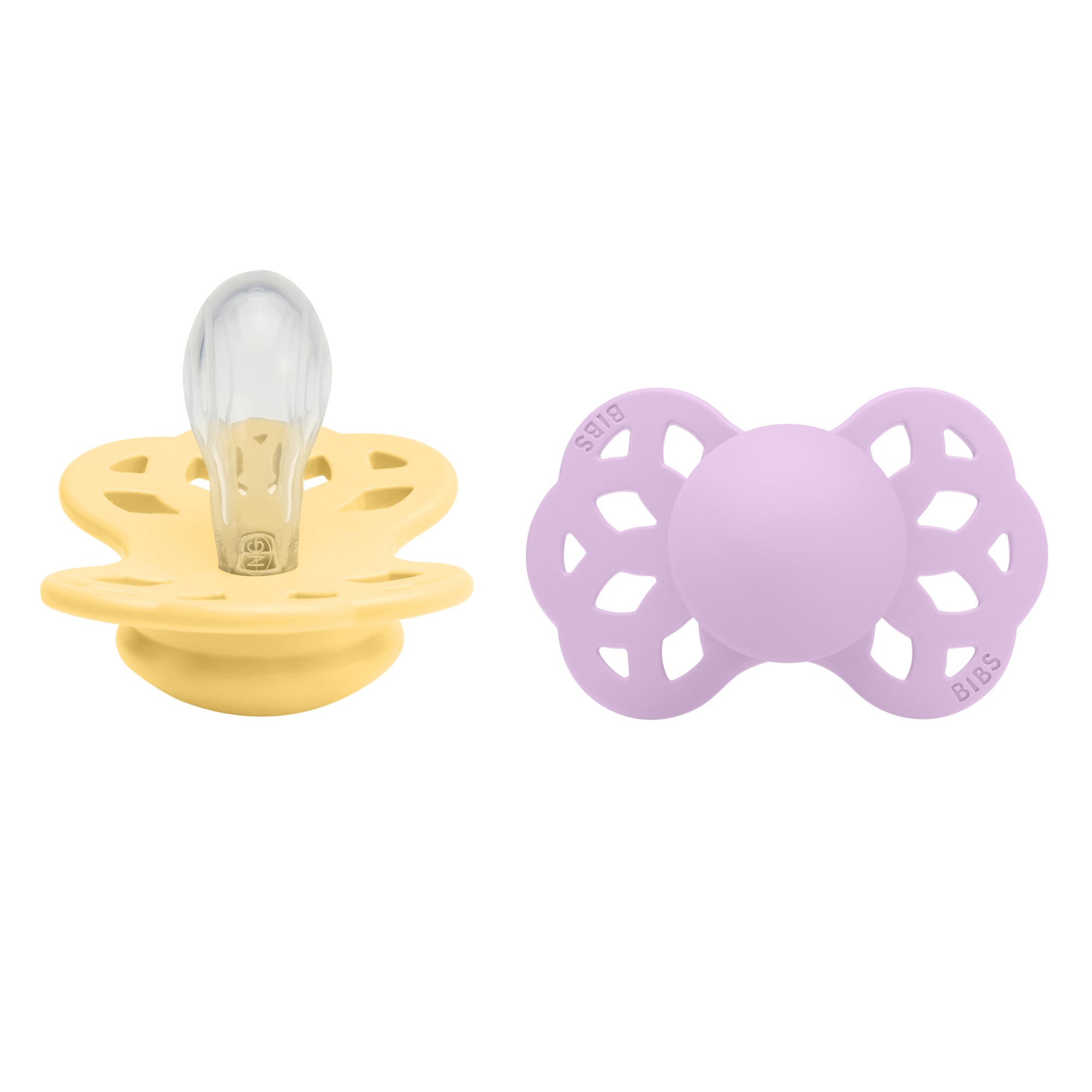 BIBS Infinity Silicone Symmetrical Size 1 Pale Butter/Violet Sky 2-pack