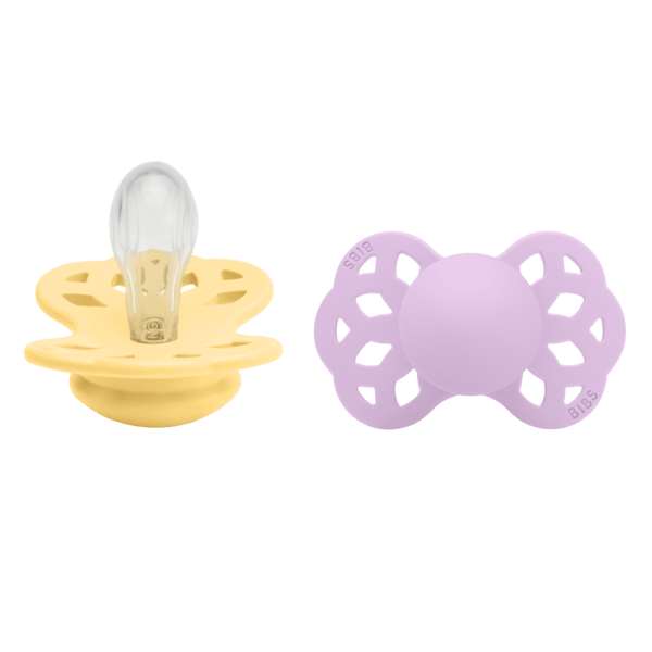 BIBS Infinity Silicone Symmetrical Size 1 Pale Butter/Violet Sky 2-pack