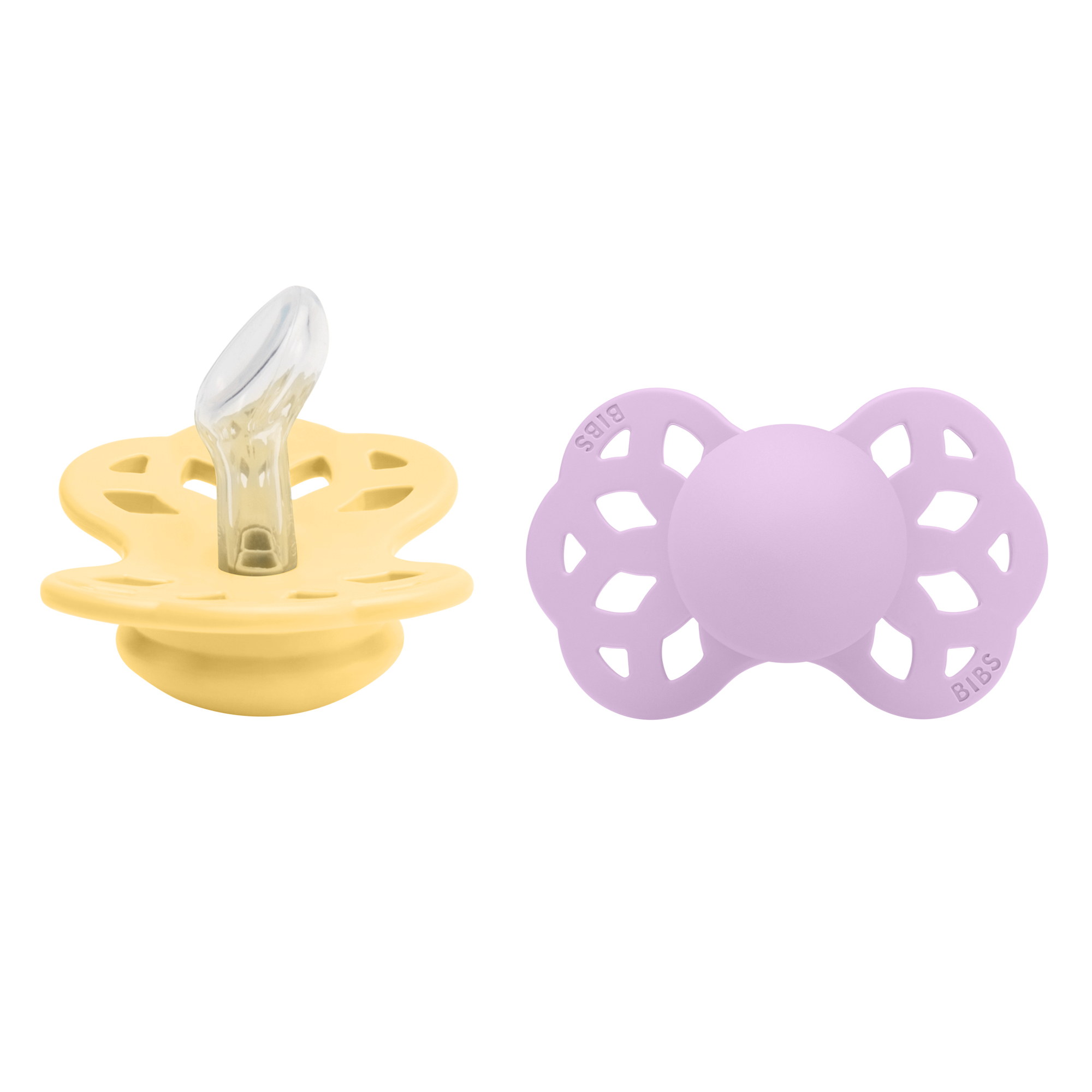 BIBS Infinity Silicone Anatomical Size 1 Pale Butter/Violet Sky 2-pack