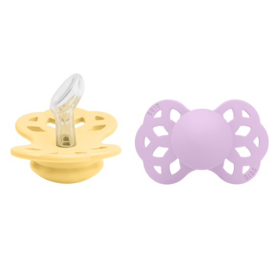 BIBS Infinity Silicone Anatomical Size 1 Pale Butter/Violet Sky 2-pack