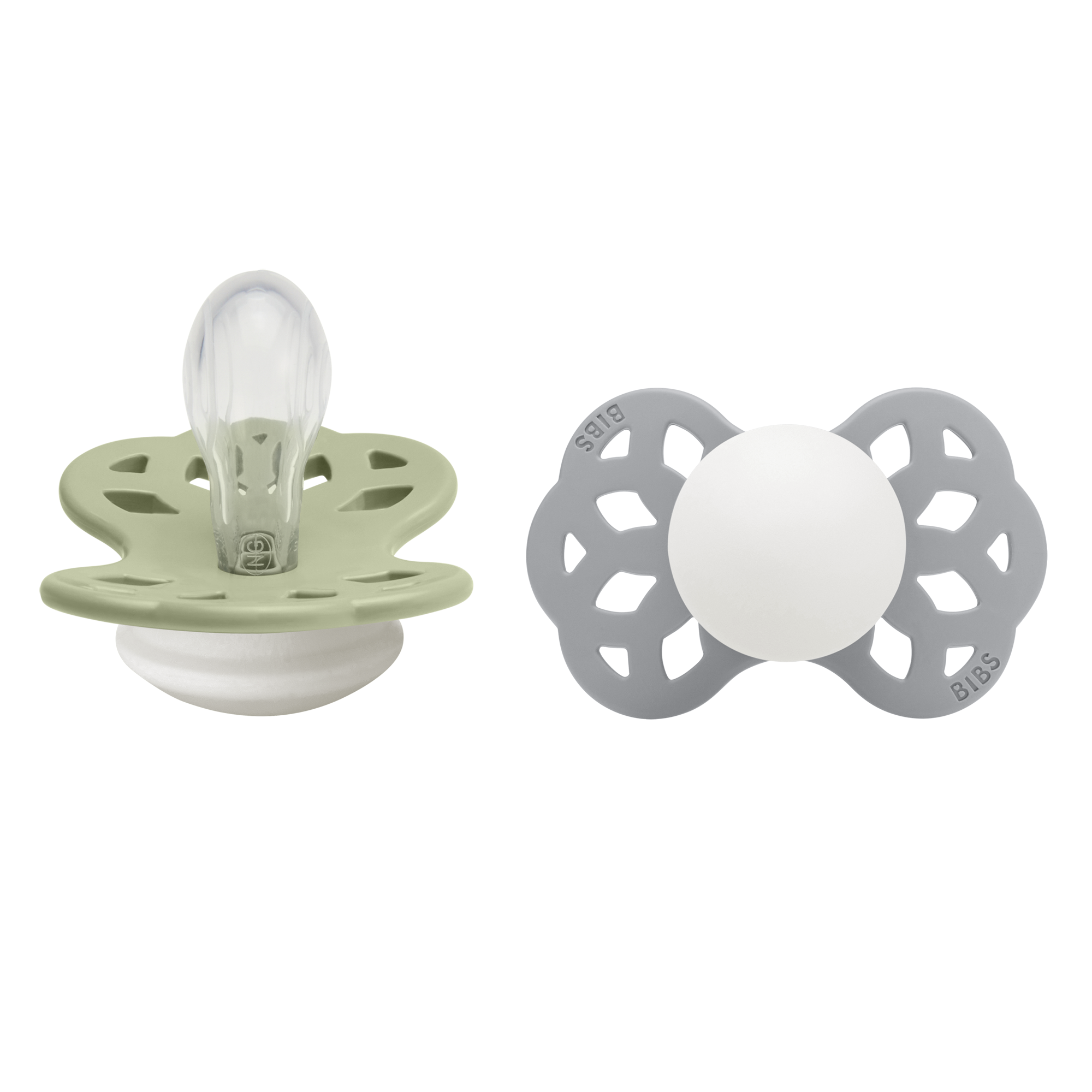 BIBS Infinity Silicone Symmetrical Size 1 Sage Glow/Cloud Glow 2-pack