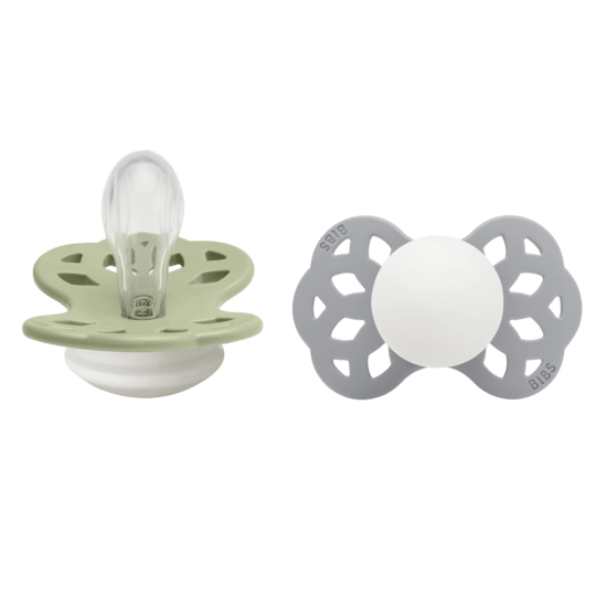 BIBS Infinity Silicone Symmetrical Size 1 Sage Glow/Cloud Glow 2-pack