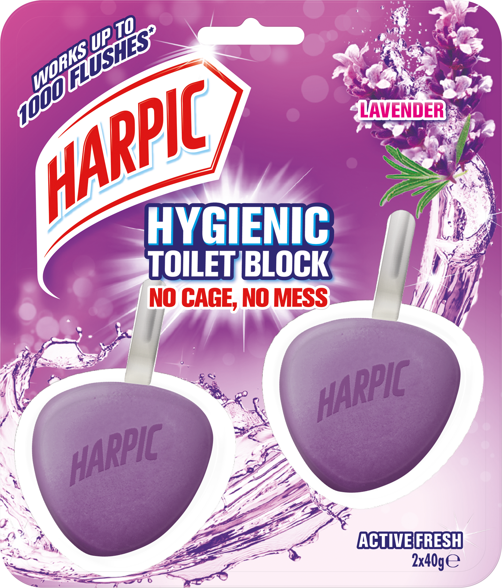 Harpic Toalettblock Active Fresh Toalettrengöringsmedel Hygien Lavendel 2x40 g